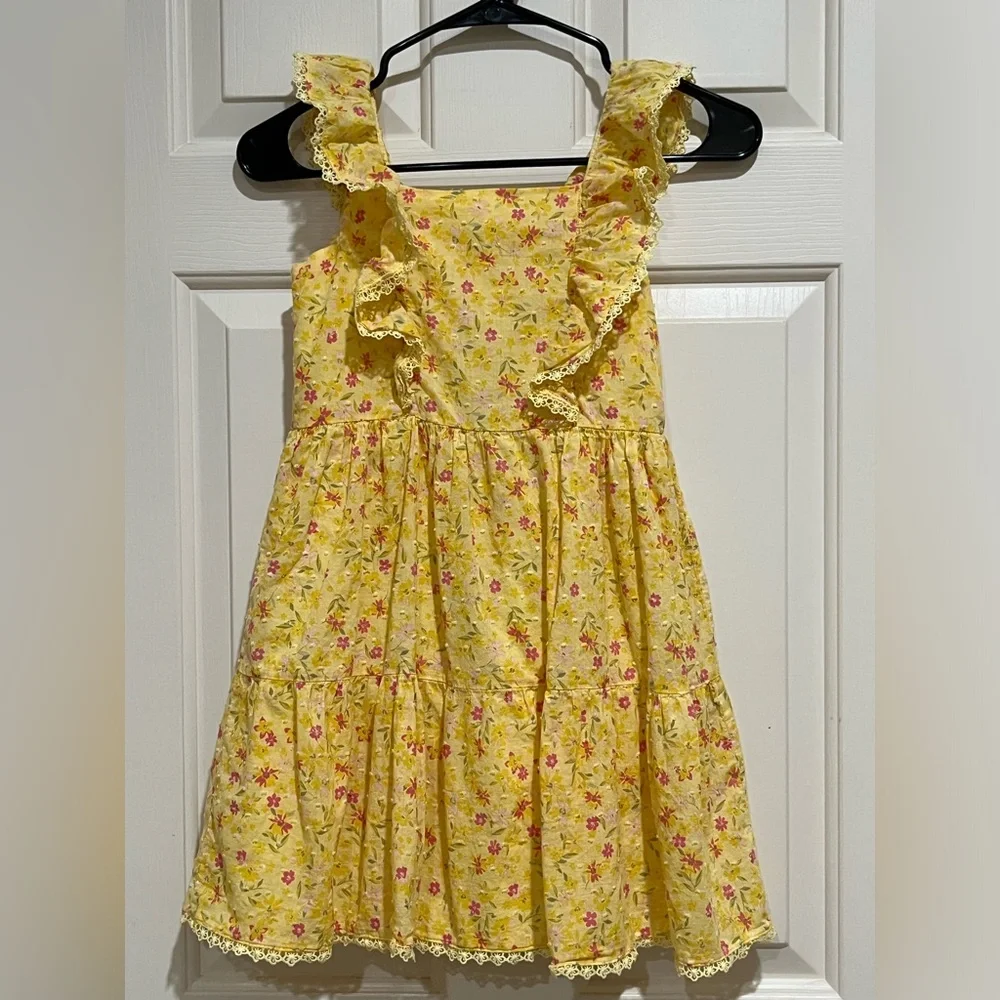 BTWEEN Yellow Floral Ruffle BUTTON UP FRONT KIDS Sundress GIRLS SIZE 8
